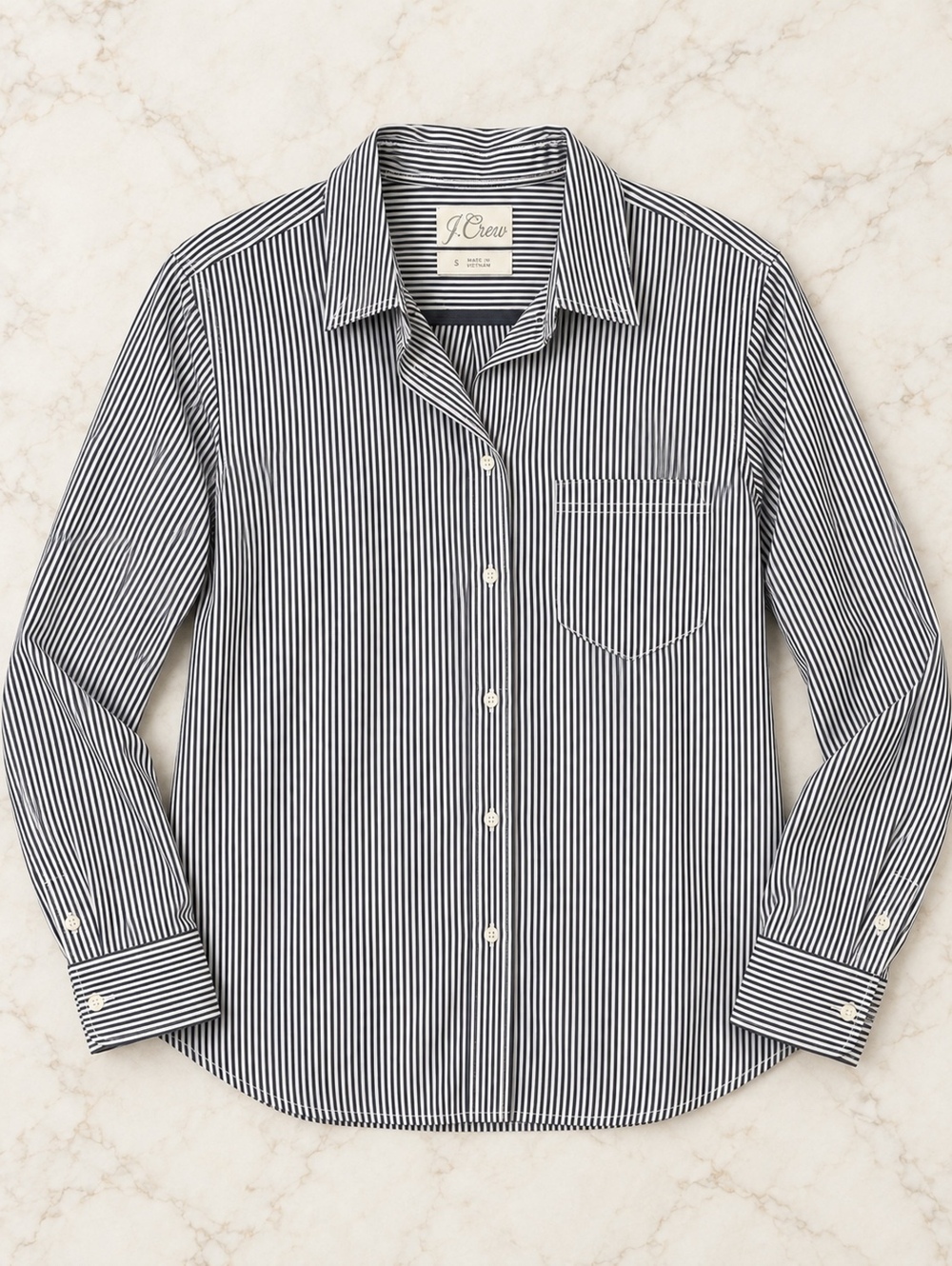 J.Crew Classic Striped Button-Up Shirt Medium Classic Navy White